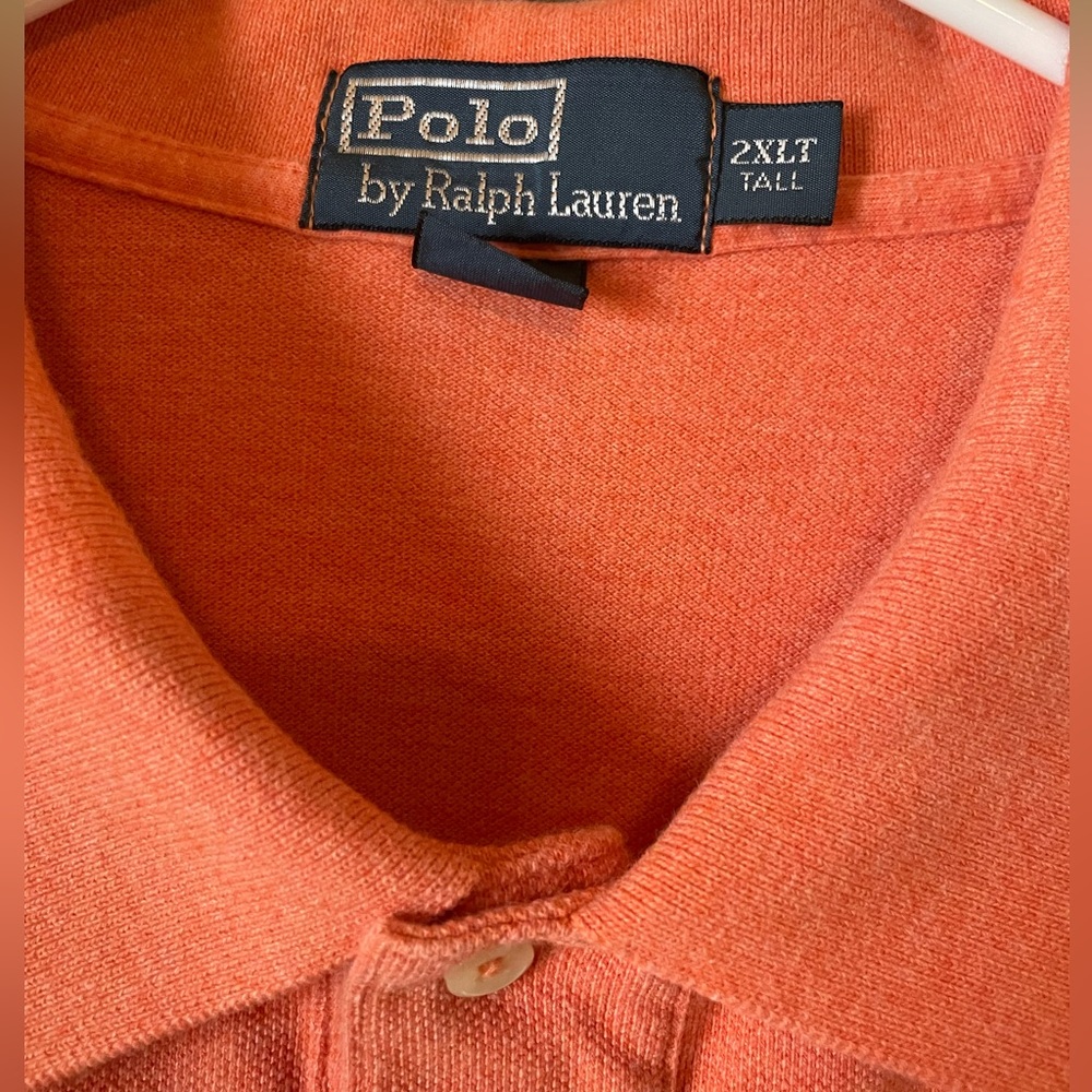 Polo by Ralph Lauren Men’s mesh polo shirt in orange color with green logo 2XLT - Picture 2 of 3